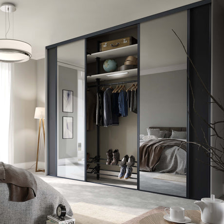 Spacepro Classic 4 Door sliding wardrobe Kit Graphite frame 2 x Panel 2 x Mirror (w)2978mm - Bedrooms Plus