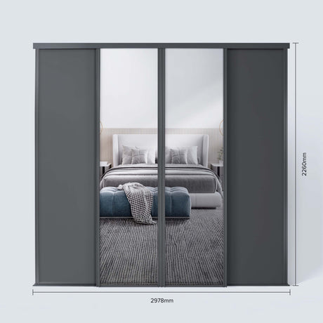 Spacepro Classic 4 Door sliding wardrobe Kit Graphite frame 2 x Panel 2 x Mirror (w)2978mm - Bedrooms Plus