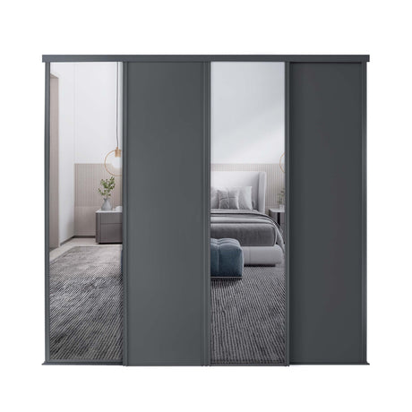 Spacepro Classic 4 Door sliding wardrobe Kit Graphite frame 2 x Panel 2 x Mirror (w)3586mm - Bedrooms Plus
