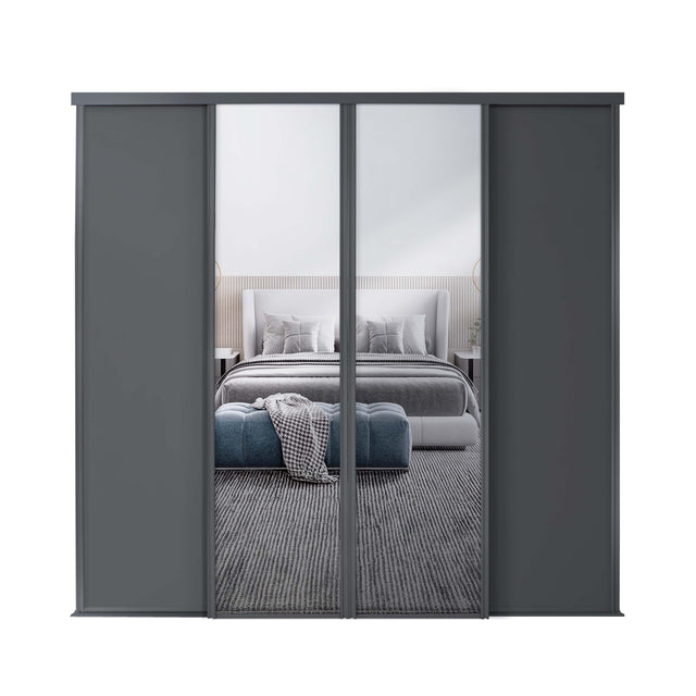 Spacepro Classic 4 Door sliding wardrobe Kit Graphite frame 2 x Panel 2 x Mirror (w)3586mm - Bedrooms Plus