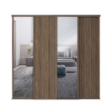 Spacepro Classic 4 Door sliding wardrobe Kit Walnut frame 2 x Panel 2 x Mirror (w)2370mm - Bedrooms Plus