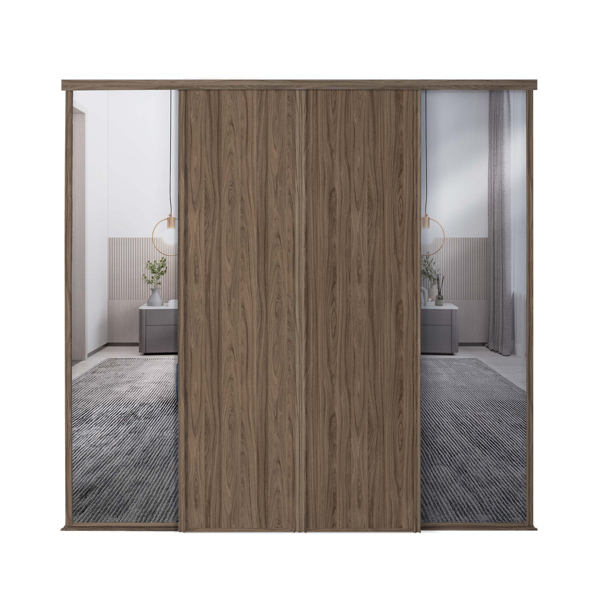 Spacepro Classic 4 Door sliding wardrobe Kit Walnut frame 2 x Panel 2 x Mirror (w)2370mm - Bedrooms Plus