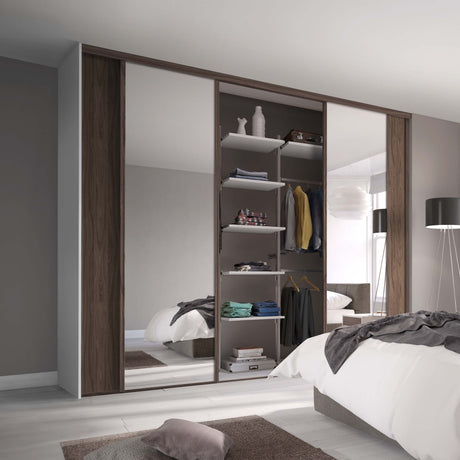 Spacepro Classic 4 Door sliding wardrobe Kit Walnut frame 2 x Panel 2 x Mirror (w)2370mm - Bedrooms Plus