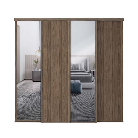 Spacepro Classic 4 Door sliding wardrobe Kit Walnut frame 2 x Panel 2 x Mirror (w)3586mm - Bedrooms Plus