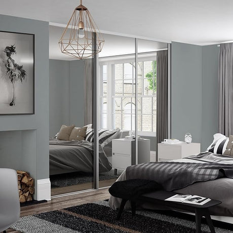 Spacepro Dove Grey Heritage 3 Door Sliding Wardrobe Door Kit with Mirror | Fits 1780mm width - Bedrooms Plus