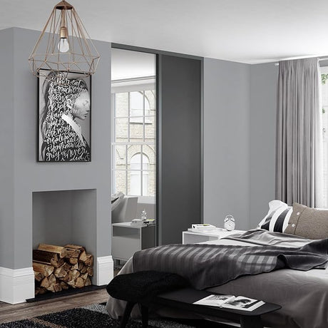 Spacepro Graphite Grey Heritage 2 Door Sliding Wardrobe Door Kit with Mirror & Wood | Fits 1499mm width - Bedrooms Plus