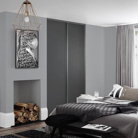 Spacepro Graphite Grey Wood Heritage 2 Door Sliding Wardrobe Door Kit | Fits 1195mm width - Bedrooms Plus