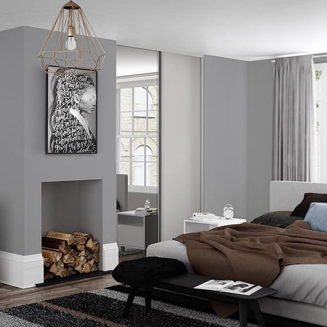 Spacepro Heritage 2 - Door Dove Grey Sliding Wardrobe Door Kit with Mirror & Dove Grey Wood | Fits 1499mm width - Bedrooms Plus