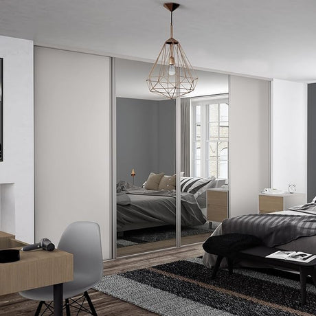Spacepro Heritage 4 - Door Cashmere Sliding Wardrobe Door Kit with Full Cashmere Wood & Mirror | Fits 2390mm width - Bedrooms Plus