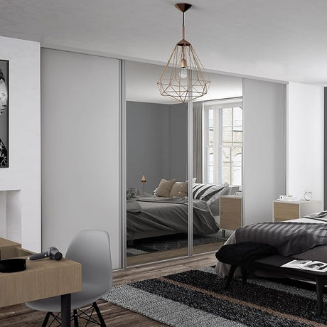 Spacepro Heritage 4 - Door Dove Grey Sliding Wardrobe Door Kit with Mirror & Dove Grey Panel | Fits 2390mm width - Bedrooms Plus