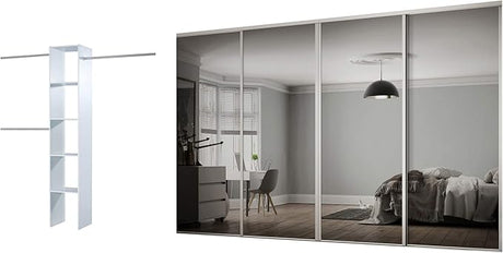 Spacepro Heritage 4 - Door White Sliding Wardrobe Door Kit with Mirror | Fits 2390mm width - Bedrooms Plus