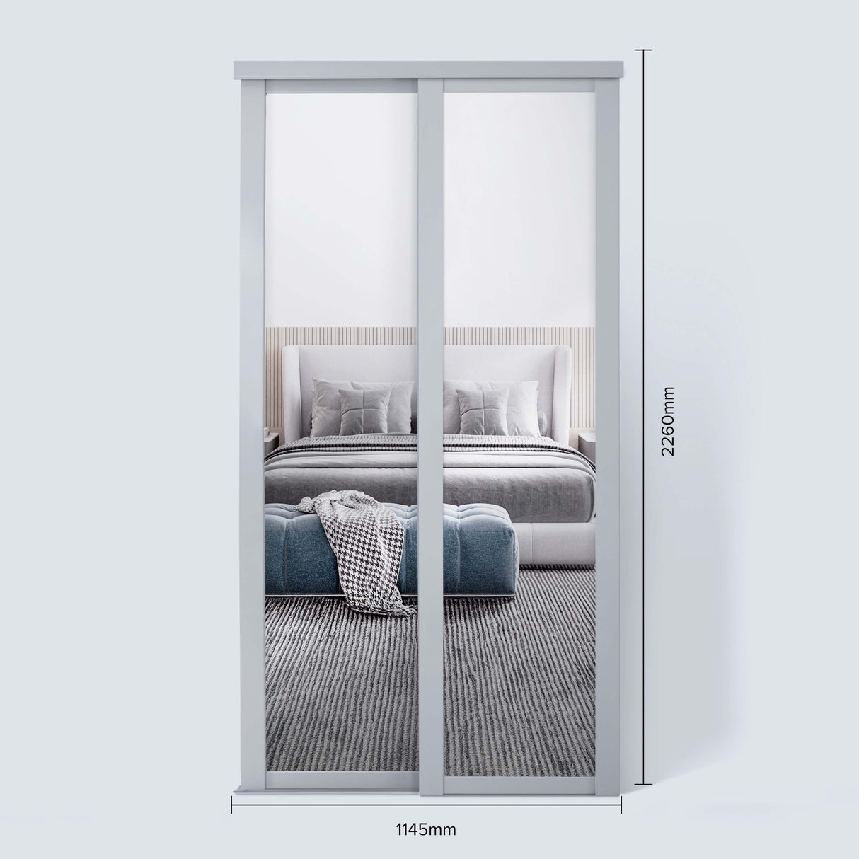Spacepro Shaker 2 Door sliding wardrobe Kit Mirror Dove Grey frame (w)1145mm - Bedrooms Plus