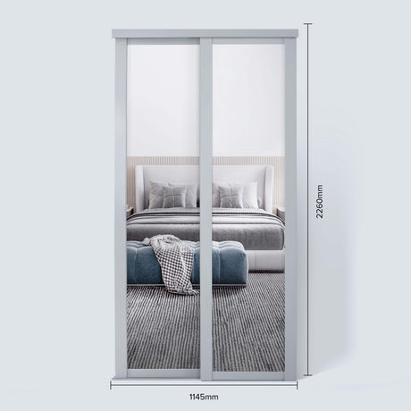 Spacepro Shaker 2 Door sliding wardrobe Kit Mirror Dove Grey frame (w)1145mm - Bedrooms Plus