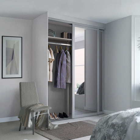 Spacepro Shaker 2 Door sliding wardrobe Kit Mirror Dove Grey frame (w)1145mm - Bedrooms Plus
