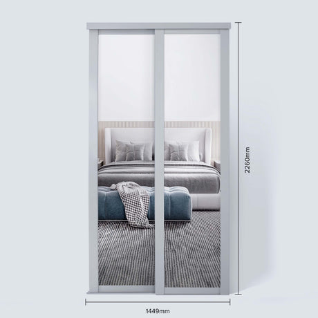 Spacepro Shaker 2 Door sliding wardrobe Kit Mirror Dove Grey frame (w)1149mm - Bedrooms Plus