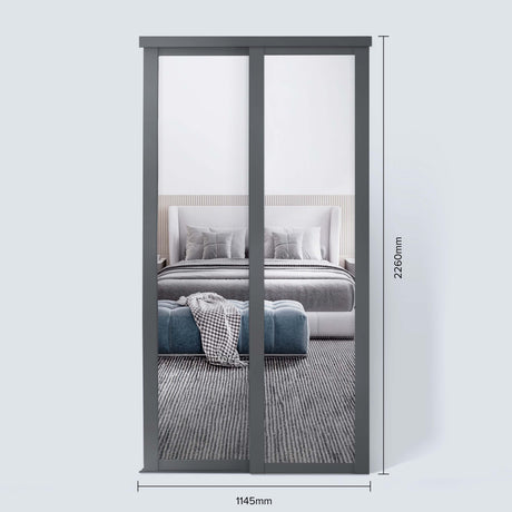 Spacepro Shaker 2 Door sliding wardrobe Kit Mirror Graphite frame (w)1145mm - Bedrooms Plus