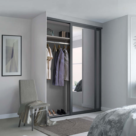 Spacepro Shaker 2 Door sliding wardrobe Kit Mirror Graphite frame (w)1145mm - Bedrooms Plus