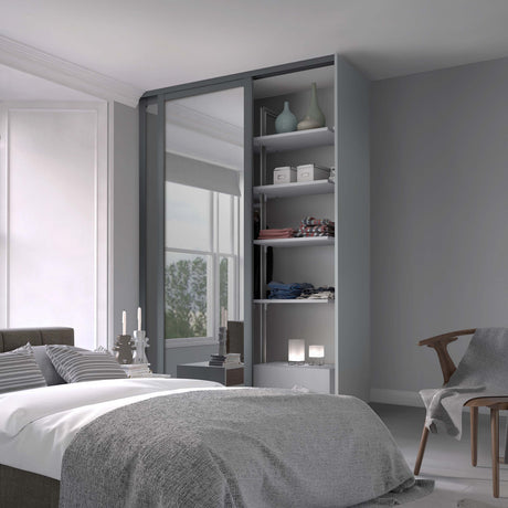 Spacepro Shaker 2 Door sliding wardrobe Kit Mirror Graphite frame (w)1145mm - Bedrooms Plus