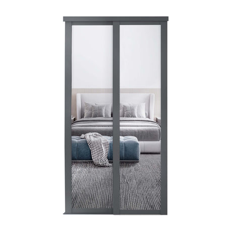 Spacepro Shaker 2 Door sliding wardrobe Kit Mirror Graphite frame (w)1753mm - Bedrooms Plus