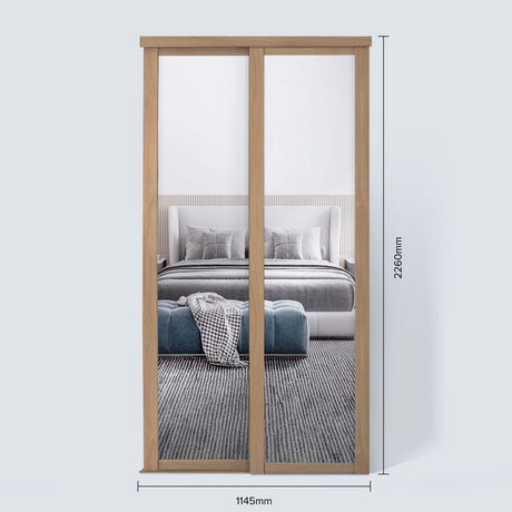 Spacepro Shaker 2 Door sliding wardrobe Kit Mirror Oak frame (w)1145mm - Bedrooms Plus