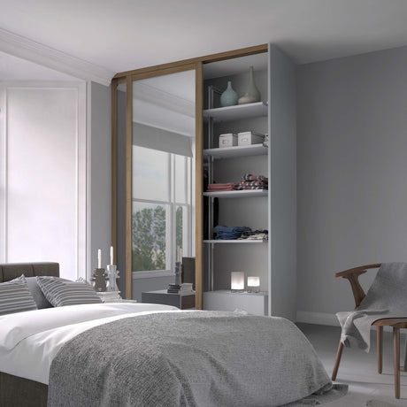 Spacepro Shaker 2 Door sliding wardrobe Kit Mirror Oak frame (w)1449mm - Bedrooms Plus