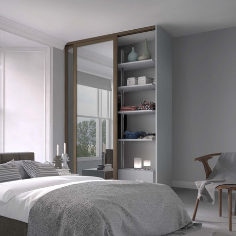 Spacepro Shaker 2 Door sliding wardrobe Kit Mirror Walnut frame (w)1145mm - Bedrooms Plus