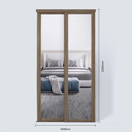 Spacepro Shaker 2 Door sliding wardrobe Kit Mirror Walnut frame (w)1449mm - Bedrooms Plus