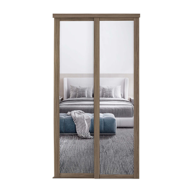 Spacepro Shaker 2 Door sliding wardrobe Kit Mirror Walnut frame (w)1449mm - Bedrooms Plus