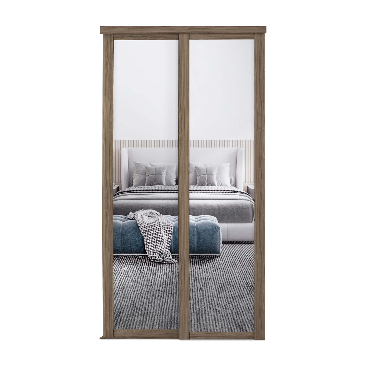 Spacepro Shaker 2 Door sliding wardrobe Kit Mirror Walnut frame (w)1753mm - Bedrooms Plus