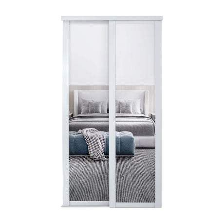 Spacepro Shaker 2 Door sliding wardrobe Kit Mirror White frame (w)1145mm - Bedrooms Plus