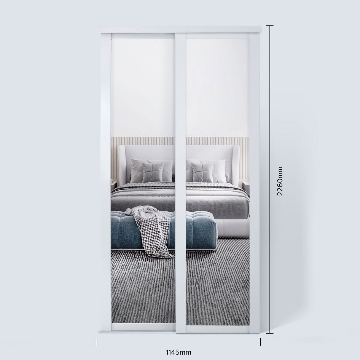 Spacepro Shaker 2 Door sliding wardrobe Kit Mirror White frame (w)1145mm - Bedrooms Plus