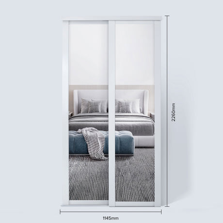 Spacepro Shaker 2 Door sliding wardrobe Kit Mirror White frame (w)1145mm - Bedrooms Plus