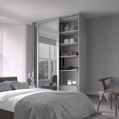 Spacepro Shaker 2 Door sliding wardrobe Kit Mirror White frame (w)1145mm - Bedrooms Plus