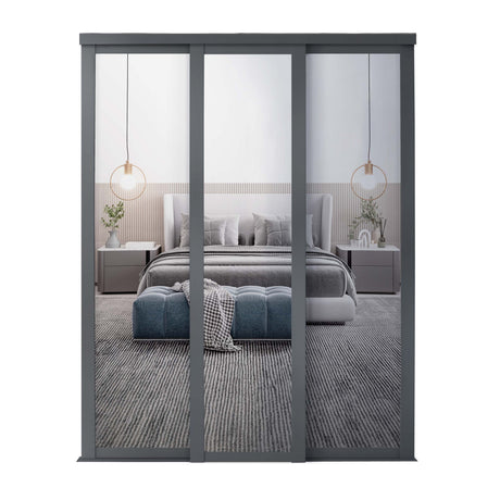 Spacepro Shaker 3 Door sliding wardrobe Kit 3 x Mirror with Graphite frame (w)1680mm - Bedrooms Plus