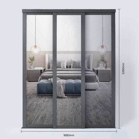 Spacepro Shaker 3 Door sliding wardrobe Kit 3 x Mirror with Graphite frame (w)1680mm - Bedrooms Plus