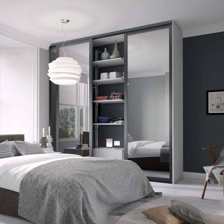 Spacepro Shaker 3 Door sliding wardrobe Kit 3 x Mirror with Graphite frame (w)1680mm - Bedrooms Plus