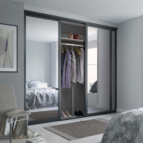 Spacepro Shaker 3 Door sliding wardrobe Kit 3 x Mirror with Graphite frame (w)1680mm - Bedrooms Plus