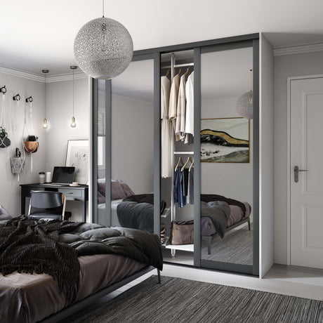 Spacepro Shaker 3 Door sliding wardrobe Kit 3 x Mirror with Graphite frame (w)2136mm - Bedrooms Plus