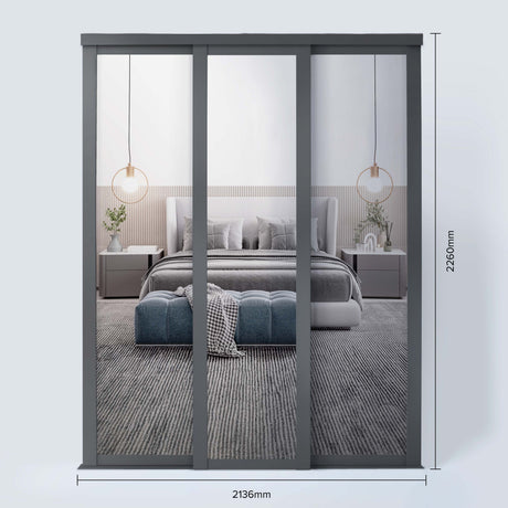 Spacepro Shaker 3 Door sliding wardrobe Kit 3 x Mirror with Graphite frame (w)2136mm - Bedrooms Plus