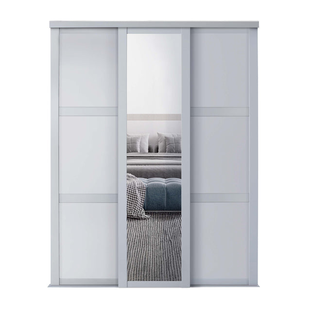 Spacepro Shaker 3 Door sliding wardrobe Kit Dove Grey frame 2 x Panel 1 x Mirror (w)1680mm - Bedrooms Plus
