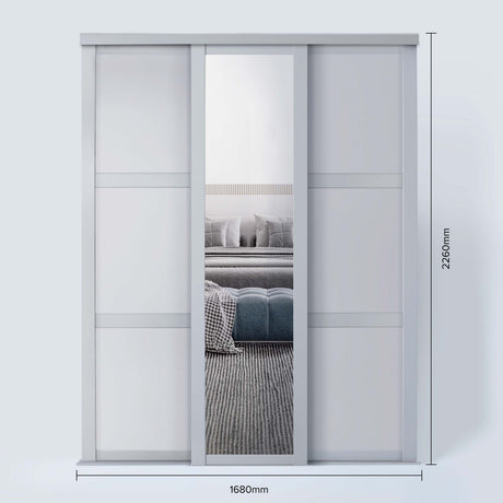 Spacepro Shaker 3 Door sliding wardrobe Kit Dove Grey frame 2 x Panel 1 x Mirror (w)1680mm - Bedrooms Plus