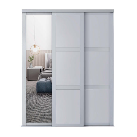 Spacepro Shaker 3 Door sliding wardrobe Kit Dove Grey frame 2 x Panel 1 x Mirror (w)1680mm - Bedrooms Plus