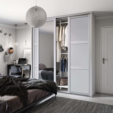 Spacepro Shaker 3 Door sliding wardrobe Kit Dove Grey frame 2 x Panel 1 x Mirror (w)1680mm - Bedrooms Plus