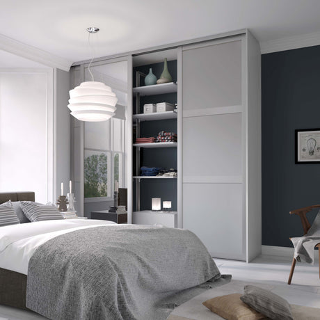 Spacepro Shaker 3 Door sliding wardrobe Kit Dove Grey frame 2 x Panel 1 x Mirror (w)2136mm - Bedrooms Plus