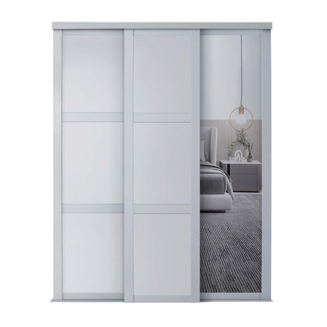 Spacepro Shaker 3 Door sliding wardrobe Kit Dove Grey frame 2 x Panel 1 x Mirror (w)2136mm - Bedrooms Plus