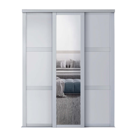 Spacepro Shaker 3 Door sliding wardrobe Kit Dove Grey frame 2 x Panel 1 x Mirror (w)2136mm - Bedrooms Plus