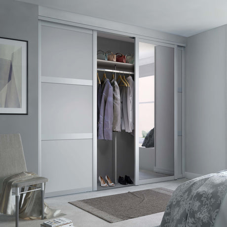 Spacepro Shaker 3 Door sliding wardrobe Kit Dove Grey frame 2 x Panel 1 x Mirror (w)2592mm - Bedrooms Plus