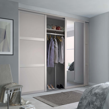 Spacepro Shaker 3 Door sliding wardrobe Kit Mirror Cashmere frame (w)1680mm - Bedrooms Plus
