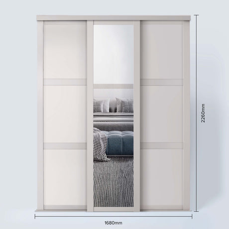Spacepro Shaker 3 Door sliding wardrobe Kit Mirror Cashmere frame (w)1680mm - Bedrooms Plus