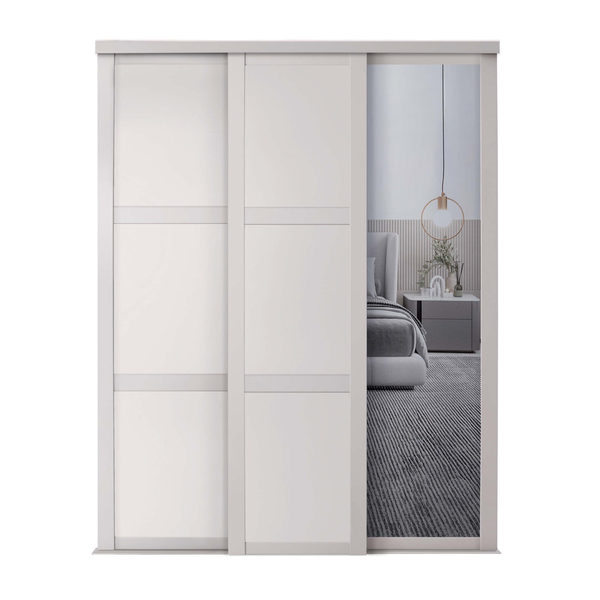 Spacepro Shaker 3 Door sliding wardrobe Kit Mirror Cashmere frame (w)1680mm - Bedrooms Plus